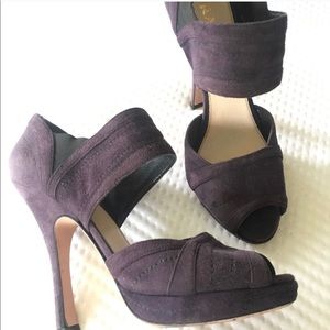 PRADA suede peep toe purple pump sandals 38